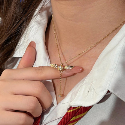 Naszyjnik Lariat ze Złotymi Skrzydłami