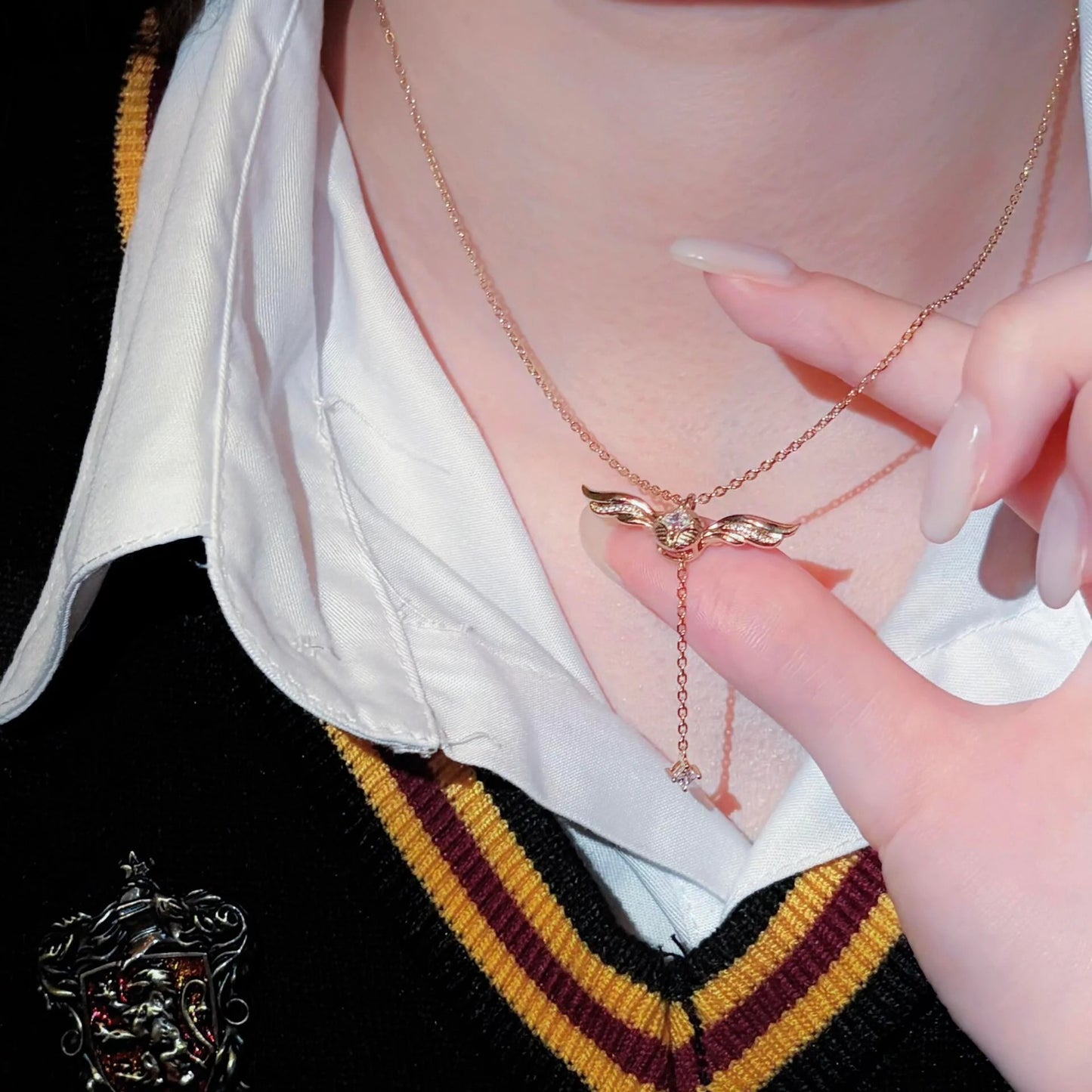 Naszyjnik Lariat ze Złotymi Skrzydłami