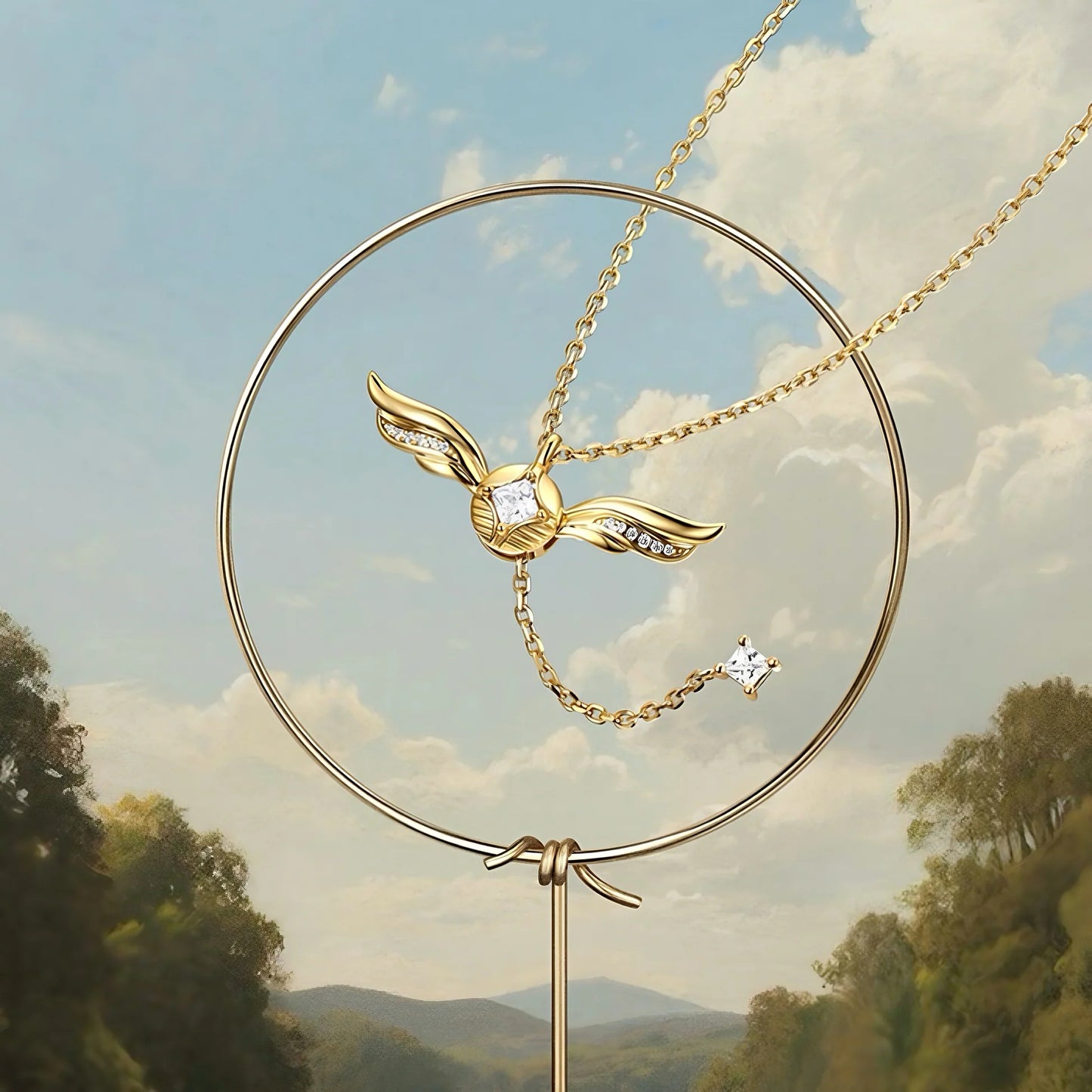 Naszyjnik Lariat ze Złotymi Skrzydłami